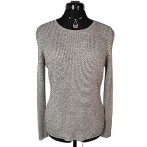 Limited Grey Metallic Ribbed Knit Long Sleeve Top